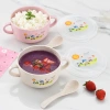 Children's bowl, double-ear wheat straw cartoon baby food bowl, plastic bowl with lid, rice bowl set, can be printed with LOGO details Picture